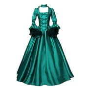 Hvyesh Victorian Dress for Women Medieval Plus Size Dress Renaissance Trumpet Sleeve Square Neck A-Line Dress with Bow Knots Halloween Costumes